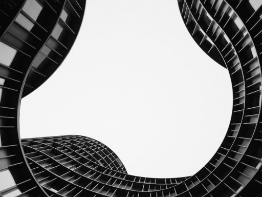 grayscale photo of low angle view of building